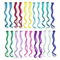 Return Policy Fast Delivery Trusted seller 22 Pcs Colored Party Highlights Clip on in Hair Extensions Multi-Colors Hair Product Description 11 brilliant colors, each color with 2 pcs, total 22 pcs in set clip-in/clip-on Colored hair extension, 1 Piece with 1 Clip Attached and very easy to apply Made by 100% high quality Synthetic fiber, it looks, moves and feels like real hair with affordable price 2 texture options: Straight and Curly. Approx. Straightening Length:19~20 Inches. Weight: 7g per p Hair Wont Grow, Jojo Siwa Bows, Wavy Hair Extensions, Colored Hair Extensions, Multi Colored Hair, Hair Streaks, Ariel Winter, Wavy Curly Hair, Clip In Extensions