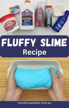 Fluffy slime recipe - fun sensory activity for kids - by Mum Knows Best. Slime With Borax, Best Fluffy Slime Recipe, Slime At Home, Make Your Own Slime, Borax Slime Recipe, Homemade Shaving Cream, Slime Games, Fluffy Slime Recipe