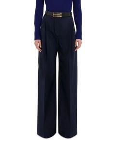 Victoria Beckham Wide Leg Pleated Pants Luxury Wide Leg Pants With Belt Loops, Luxury Straight Leg Pants With Belt Loops, Luxury Pants With Belt Loops For Evening, Luxury Evening Pants With Belt Loops, Luxury Tailored Wide-leg Pants, Luxury Trousers For Fall, Luxury Wide-leg Pants For Fall, Luxury Straight Pants For Fall, Luxury Wide Leg Bottoms For Fall