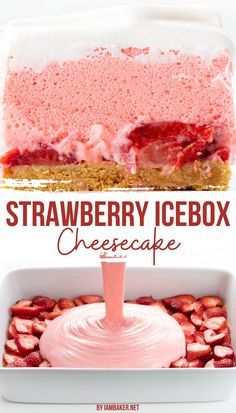 the strawberry icebox cheesecake is ready to be eaten