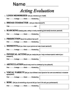 the acting evaluation form is shown in this file, and it shows how to write an acting