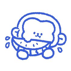 a blue line drawing of a sandwich in a bowl