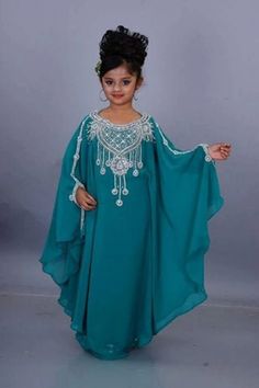 Girls Abaya Style Kaftan Dress for Wedding Moroccan Dubai | Etsy Luxurious Abaya, Girls Kaftan, Caftan Gallery, Blue Caftan, Abaya Styles, Moroccan Kaftan Dress, Kaftan Gown, Arabic Dress, Kaftan Abaya