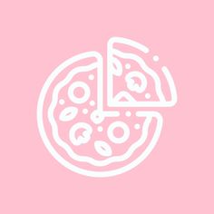 a pink background with a white outline of a pizza on it's side and the letter p in the middle