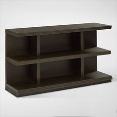 the shelf is made out of wood and has three sections on each side that are open