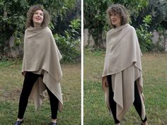 "Unisex muslin cotton poncho wrap in different colors. This warm boho shawl \\ scarf looks simply gorgeous on women and men of all sizes. It can easily be a plus size poncho shawl for those bigger beautiful figures as well as a loose fit wrap that is so comfortable to wear for slim/athletic figures! Find out for yourself why this double gauze geometric poncho is so perfect for everyday use in the spring, winter and autumn! -      The model is M US (38\\40 EU) size and she is 170 cm tall; -poncho Oversized Poncho Shawl With Scarf Detail, Oversized Outdoor Cape Poncho, Plus Size Poncho, Cozy One-size Shawl Cape, Black Poncho With Scarf, One Size, Elegant One-size Cashmere Poncho, Cotton Gauze Dress, Cape For Women, Blanket Poncho