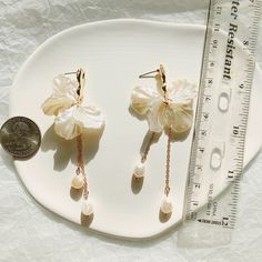 /Elegant Floral Dangle Earrings/Elegant Flower Petal With Pearl Drop Earrings/Wedding Earrings/Gift For Her Floral Drop Earrings, Feminine White Dangle Flower Earrings, Elegant Pearl Earrings With Flower Charm, Spring Wedding Pearl Drop Jewelry, Feminine White Flower Earrings With Pearl Drop, Feminine Pearl Drop Flower Earrings, Pearl White Flower Drop Earrings, White Feminine Dangle Pearl Earrings, Feminine White Dangle Pearl Earrings