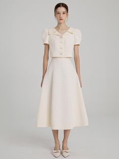 Composition : Polyester 100Country of Origin : Republic of Korea Chic Formal Outerwear With Short Sleeves, Chic Formal Short Sleeve Outerwear, Tailored Short Sleeve Elegant Outerwear, Elegant Tailored Short Sleeve Outerwear, Chic Beige Short Sleeve Outerwear, Elegant Short Sleeve Outerwear For Fall, Elegant Short Sleeve Fall Outerwear, Fitted Cream Feminine Outerwear, Elegant Short Sleeve Spring Outerwear