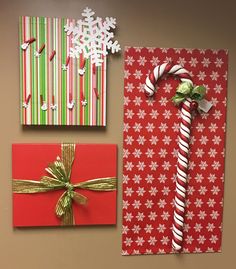 three christmas cards with candy canes on them