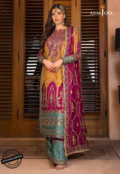 Asim Jofa AJBN-04 Baad E Naubahar Default Title Asim Jofa AJBN-04 Baad E Naubahar Original brand suit fabric and photography lite diffrance in actual print. Suits Pakistani, Salwar Kamiz, Designer Salwar, Pakistani Salwar Kameez, Silk Suit, Silk Trousers, Salwar Kameez Designs