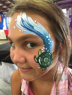 Face Paint Inspiration, Cheek Art Face Paint, Cute Animal Face Paint, Earth Day Face Paint, Jellyfish Face Paint, Lilo And Stitch Face Painting, Facepainting Ideas Aesthetic, Sea Turtle Face Paint, Moana Face Paint