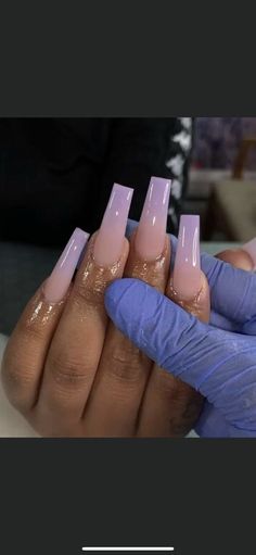 Medium Coffin Pink Nails, Bday Nails Ideas Square, Tapered Coffin Acrylic Nails, Lavender Acrylic Nails Coffin Long, Lavender Square Acrylic Nails, Long Lavender Nails, Purple Nails With Initial, Lavender Ombre Nails, Ballerina Nails Long