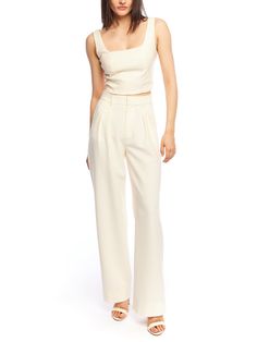 Mid-rise High-waisted Cream Linen Pants, Mid-rise White Wide Leg Pants With Pockets, White Wide-leg Bottoms With Patch Pockets, Cream Wide-leg Bottoms With Pockets, Beige High-waisted Wide Leg Pants With Button Closure, Linen Set, Leather Dresses, New Shop, Festival Wear