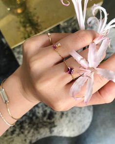 Yi Collection Rhodolite Chain Ring | OLIVELA Yi Collection, Chain Rings, Raspberry Color, Linear Design, Rhodolite Garnet, Rare Gemstones, Every Single Day, Chain Ring, Princess Cut