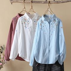 Women's Ethnic Floral Shirts Embroidery Floral Shirts Spring Cotton Shirt With Resham Embroidery, Casual Long Sleeve Tops With Resham Embroidery, Spring Long Sleeve Shirt With Resham Embroidery, Long Sleeve Cotton Shirt With Intricate Embroidery, Cotton Long Sleeve Shirt With Intricate Embroidery, Casual Long Sleeve Blouse With Resham Embroidery, Casual Long Sleeve Resham Embroidered Top, Casual Blouse With Resham Embroidery, Casual Resham Embroidery Long Sleeve Top