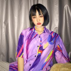 Cyber Punk Purple Women Shirt Blouse Cheap Boutique Clothing, Punk Shirt, Harajuku Style, Fashion Dresses Online, Women Fashion Edgy, Graphic Tee Shirt, Women Shirt, Women Shirts Blouse, College Fashion