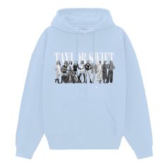 a blue hoodie with an image of people on it