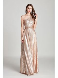 Sparkly Gold Sequin Pleated Long Formal Dress One Shoulder Gold Gala Dress Serena, Neutral Sparkly Bridesmaid Dresses, Sparkly Gold Bridesmaid Dresses Long, Luxury Pleated Gown For Prom Season, Luxury Gold Long Skirt Dress, Luxury Formal Pleated Dress, Elegant Bridesmaid Dresses Classy Sparkle, Gold Shimmer Bridesmaids Dresses, Luxury Pleated Dresses For Prom Season