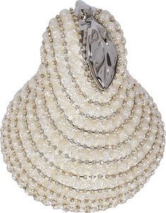 a white beaded purse with pearls on it