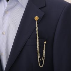 Unique design by Handmade. This is wonderful gift for your loved ones.  It will show your jackets as chic and you will like to use with all your jackets and suits. Made by ✋🤚 with ❤️ at our studio.  Color: Silver, Gold Material: Plated Brass Luxury Gold Lapel Pin For Wedding, Gold Brooches For Groom, Gold Brooch Lapel Pin For Groom, Chain Brooch, Men's Brooch, Two Dots, Silver Jacket, Lapel Pins Mens, Gold Jacket