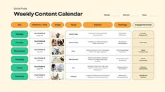 the weekly content calendar is displayed in this screenshote image, which includes images and text