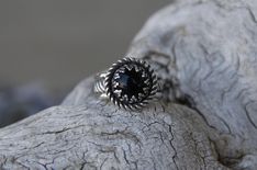 Fits a size 6.5 Handmade in Sterling Silver with Black Onyx *One of the prongs melted while soldering and I tried to fix it. As seen in the first picture near the bottom left of the ring Artisan Black Sterling Silver Rings, Artisan Black Round Ring, Vintage Black Hand Forged Jewelry, Hand Forged Black Rings, Black Onyx Ring, Onyx Ring, Handmade Sterling Silver, Soldering, Rings Statement