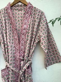 Pastel Pink cotton robe- customised length and sizes . Blockprint robes . All dresses are custommade- ONLY FOR YOU so no worries of size and lengths. Indian Block Print / tie- dyed kaftans robe- made to measure- all customizations happily accepted! Indian Handblock print Cotton Kimono Robe, Floral Dressing Gown,Cotton Robes, Floral Kimono Jacket, Lounge wear, Beach Kimono ,Beach Dress ,Beach Cover ups, Lounge wear...quite versatile!! Beautiful cotton Hand Block Print Handmade ROBE- I have made this beautiful robe  in Indian hand block print and ultrasoft premium cotton which is breathable and free-flowing , perfect for all sizes , versatile as gifts for women -use it as a beach cover , casual alfresco lunch or sipping a sundowner before dinner and even as nightwear. ABOUT WOOD HAND BLOCK P Luxury Lounge Wear, Floral Gown Dress, Luxury Lounge, Bridal Parties Pictures, Floral Duster, Gown Pink, Plus Size Boho, Beach Kimono, Party Pictures