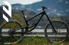 a mountain bike parked on the side of a road