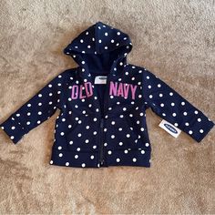 Baby Toddler Girls Old Navy Zip Up Hooded Sweatshirt Brand New With Tags Size 12 18 Months Navy With Polka Dots And Purple Brand Logo Thicker Sweatshirt Material To Use As Jacket Or Coat Spring Fall Winter Warm Cold Weather Zip-Up Jumper Hood Hooded Cotton Hoodie For Playtime, Cute Cotton Hoodie For Playwear, Cotton Hooded Sweatshirt For Playwear, Hooded Cotton Sweatshirt For Playwear, Blue Hooded Top For Playtime, Cute Blue Tops With Drawstring Hood, Blue Cotton Hoodie For Playtime, Cute Purple Cotton Hoodie, Cute Blue Hoodie Top