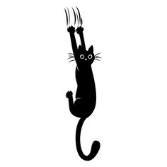 a black and white silhouette of a cat reaching up with its paws to catch the ball