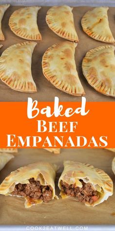 baked beef empanadas with text overlay