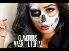 Glamorous Half Skull Mask Tutorial. Link download… Skeleton Makeup Half Face, Half Skull Face Makeup, Half Skull Mask, Half Face Halloween Makeup, Easy Skeleton Makeup, Skeleton Face Makeup, Half Skull Makeup, Skull Face Makeup