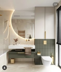 a bathroom with a toilet, sink and bathtub next to a window in it