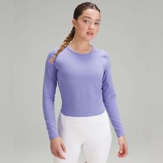 New With Tag Size 6 Color Dkla Lululemon Long Sleeve Shirts, Lululemon Shirt, Dark Lavender, Long Sleeve Workout, Layered Long Sleeve, Lululemon Jacket, Lululemon Tops, Running Shirts, Womens Long Sleeve Shirts