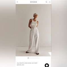 Dissh Isla White Linen Wide Leg Pant, Australian Size 4 Which Site Says Is Equivalent To Size S. Worn Once Wide Leg White Linen Pants, Wide Leg Linen Pants, Wide Leg Pant, White Linen, Wide Leg Pants, Pant Jumpsuit, Wide Leg, Color White, Pants For Women