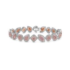 an elegant bracelet with pink stones and white diamonds on the clasp, set in 18k white gold