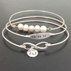 Infinity Wedding Bracelet Set for Bride Cultured Pearl Wedding Jewelry Wedding Gift Anniversary Jewe Unique Bridal Shower Gift, Anniversary Bracelet, Pearl Wedding Jewelry, Unique Bridal Shower Gifts, Date Bracelet, Bride Bracelet, Infinity Wedding, Unique Bridal Shower, Gift Wedding Anniversary