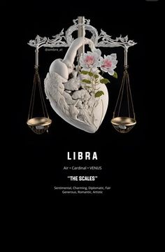 libra and the scales poster with an image of a woman on a scale holding flowers