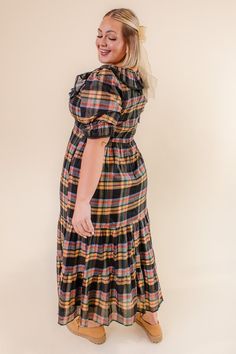 The fall look you've all been waiting for! Introducing our Gracie Dress in Plaid! Featuring the most beautiful ruffle detailing, square neckline, slight puff sleeve and gorgeous plaid print. Perfect for matching with the whole family! Available in sizes XXS, XS, S, M, L, XL, XXL, 1X, 2X, 3X, 4X, & 5X + kids! Fall Plaid Dress With Short Sleeves, Fall Gingham Plaid Midi Dress, Fall Plaid Midi Dress, Fall Plaid Dress With Square Neck, Casual Plaid Dress With Square Neck For Fall, Casual Square Neck Plaid Dress For Fall, Plaid Puff Sleeve Dress With Ruffles, Fall Gingham Plaid Dress With Ruffles, Plaid Midi Dress With Ruffles