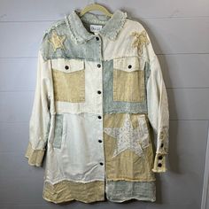 Oil & Hali | Nwot Star Shacket Patchwork Jean Jacket Size Small New Without Tags! Stylish Patchwork Design. Button Front. Star Accents. Long Sleeves. Oversized Super Cute! Festival Boho Wear It As A Shirt Or As A Jacket...Or Even As A Dress With A Bend Over Better Extender Underneath! So Much Detail And The Star On The Back And The Front Is The Focal Point! Armpit To Armpit- Approx. 23” Length- Approx. 34.5” Patchwork Jean Jacket, Boho Wear, Patchwork Denim Jacket, Greg Lauren, Denim Patchwork, Patchwork Designs, Festival Fashion, The Star, Jean Coat