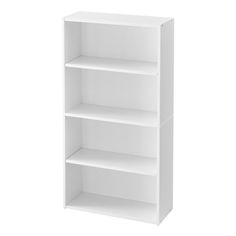 an empty white book shelf on a white background