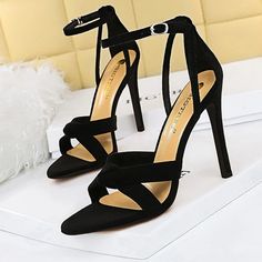 Suede High Heeled Sandals Party Closed Toe T-strap Sandals, Black T-strap Sandals With Open Heel For Party, Black Open Heel T-strap Sandals For Party, Closed Toe T-strap Sandals With Buckle For Party, Chic Closed Toe Sandals With Strap, Black Closed Toe T-strap Sandals For Party, Black T-strap Sandals With Buckle For Party, Black Open Toe T-strap Sandals For Party, Closed Toe Sandals With Heel Strap For Night Out