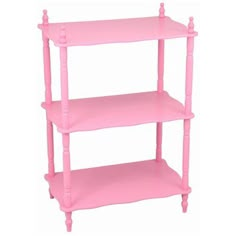 three tiered shelf with pink paint on the top and bottom shelves, in front of a white background