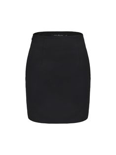 The Rachel Skirt is a sleek, minimalist piece designed to showcase modern elegance and strength. Crafted from high-quality stretch suit fabric, it offers a smooth texture and crisp lines while ensuring comfort and freedom of movement. Solid Elastane Mini Skirt For Night Out, Elastane Mini Skirt For Night Out, Modern Black Pencil Mini Skirt, Structured Black Bottoms For Workwear, Modern Fitted Solid Bottoms, Sleek Office Skirt With Lining, Sleek High Waist Fitted Pencil Skirt, Sleek Stretch Mini Skirt, Sleek Lined Office Skirt