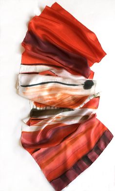 "Silk Scarf- Carmine Stripes/ Hand painted silk scarf, Abstract scarf painted, Red maroon long scarf, Silk Painting, Handmade scarf gift her, Christmas gift for her. Birthday gift for mom/ Art to wear/ ►measurements- 17\"x71\" ☺Striped Scarf is painted on pure silk pongee 8, luxuries silk fabric. ►SHIP NEXT DAY See my luxury scarves and shawls here: https://www.etsy.com/shop/klaradar?ref=l2-shopheader-name§ion_id=18979710 Felted scarves: https://www.etsy.com/shop/klaradar?ref=l2-shopheader-name& Artistic Hand Painted Red Silk Scarf, Handmade Red Silk Scarf For Gift, Red Silk Scarf, Abstract Scarf, Hand Dyed Silk Scarf, Hand Painted Scarves, Batik Art, Handmade Scarf, Floral Silk Scarf