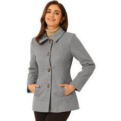 This coat features a flat collar and a single-breasted design which adds a feminine and elegant feel to your delicacy winter look. The pea coat is spun from soft fabric and full lining, which is comfortable for all-day wear with big slant pockets. With a classic silhouette, this coat will be your go-to must-have piece for the cold season. Look nice with jeans or dresses, and you can pair this stylish with different boots in autumn and winter. Plaid Overcoat, Lapel Collar Coat, Winter Overcoat, Long Overcoat, Winter Outwear, Long Winter Coats, Double Breasted Trench Coat, Flat Collar, Women Overcoat