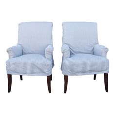 a pair of blue and white striped chairs