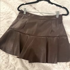 Skort! A Skirt With Shorts. Chestnut Brown. Trendy Brown Skirt For Date Night, Brown Pleated Skirt For Night Out, Fitted Brown Skirted Bottoms, High Waist Brown Skirt For Night Out, Brown Mini Skirt For Date Night, Brown Skirt For Spring, Brown Spring Skirt, Chic Brown Pleated Skort, Chic Brown Skirted Bottoms