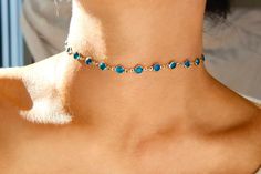 Adjustable with extender from 12.0 to 15.0 inches, for other custom lengths please write your preferred measurements in the order note. Diameter of the rhinestone is 0.5 cm (5 mm). x Blue Choker Aesthetic, Dainty Blue Jewelry For Party, Blue Dainty Choker Necklace, Blue Gem Necklace, Jewel Choker, Blue Choker Necklace, Blue Choker, Turquoise Choker, Gemstone Choker