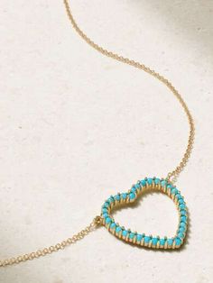 JENNIFER MEYER Large Open Heart 18-karat gold turquoise necklace | NET-A-PORTER Elegant Turquoise Jewelry With Heart Beads, Turquoise Heart Pendant Necklace For Anniversary, Elegant Turquoise Heart Necklace For Gift, Elegant Turquoise Heart Beads Jewelry, Elegant Turquoise Necklace With Heart Charm, Elegant Turquoise Heart Cut Jewelry, Luxury Turquoise Heart Necklace, Elegant Turquoise Heart-shaped Jewelry, Turquoise Heart-shaped Necklace For Gift